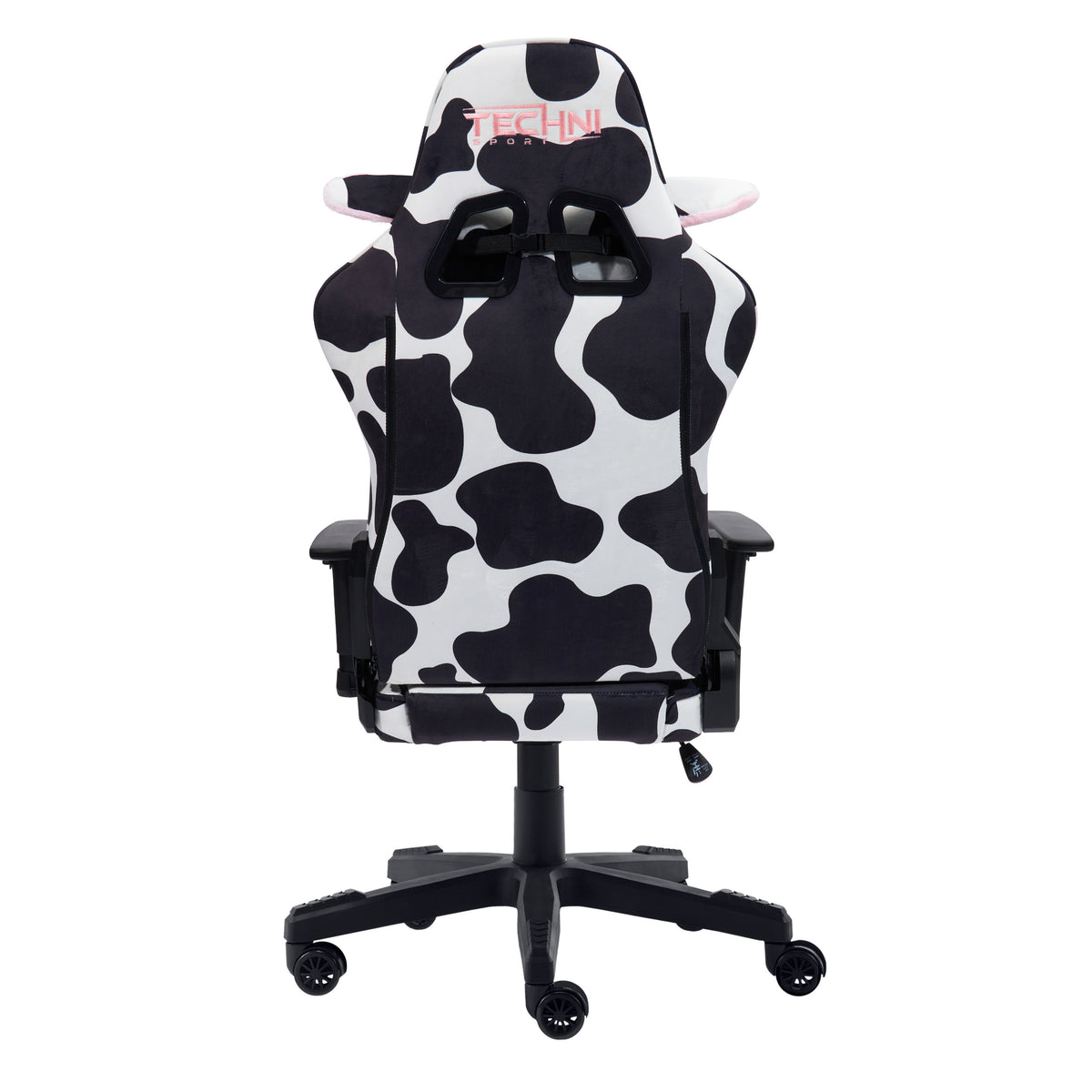 Black White & Pink Cow Print Gaming Chair | Adjustable Height, Swivel Rolling, Bold Statement