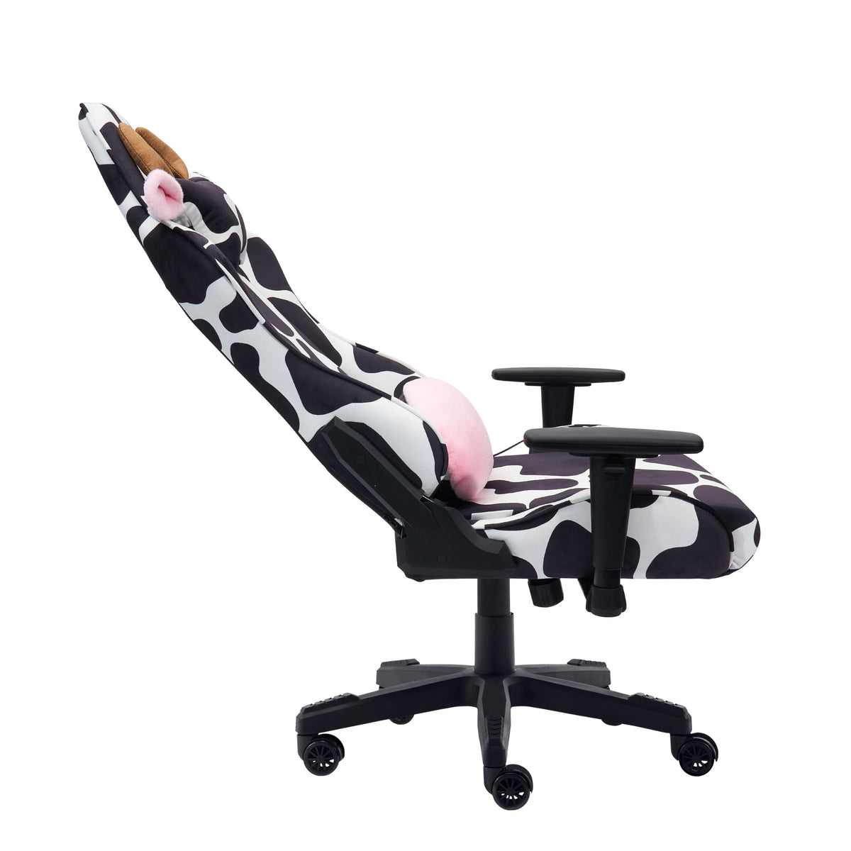 Black White & Pink Cow Print Gaming Chair | Adjustable Height, Swivel Rolling, Bold Statement
