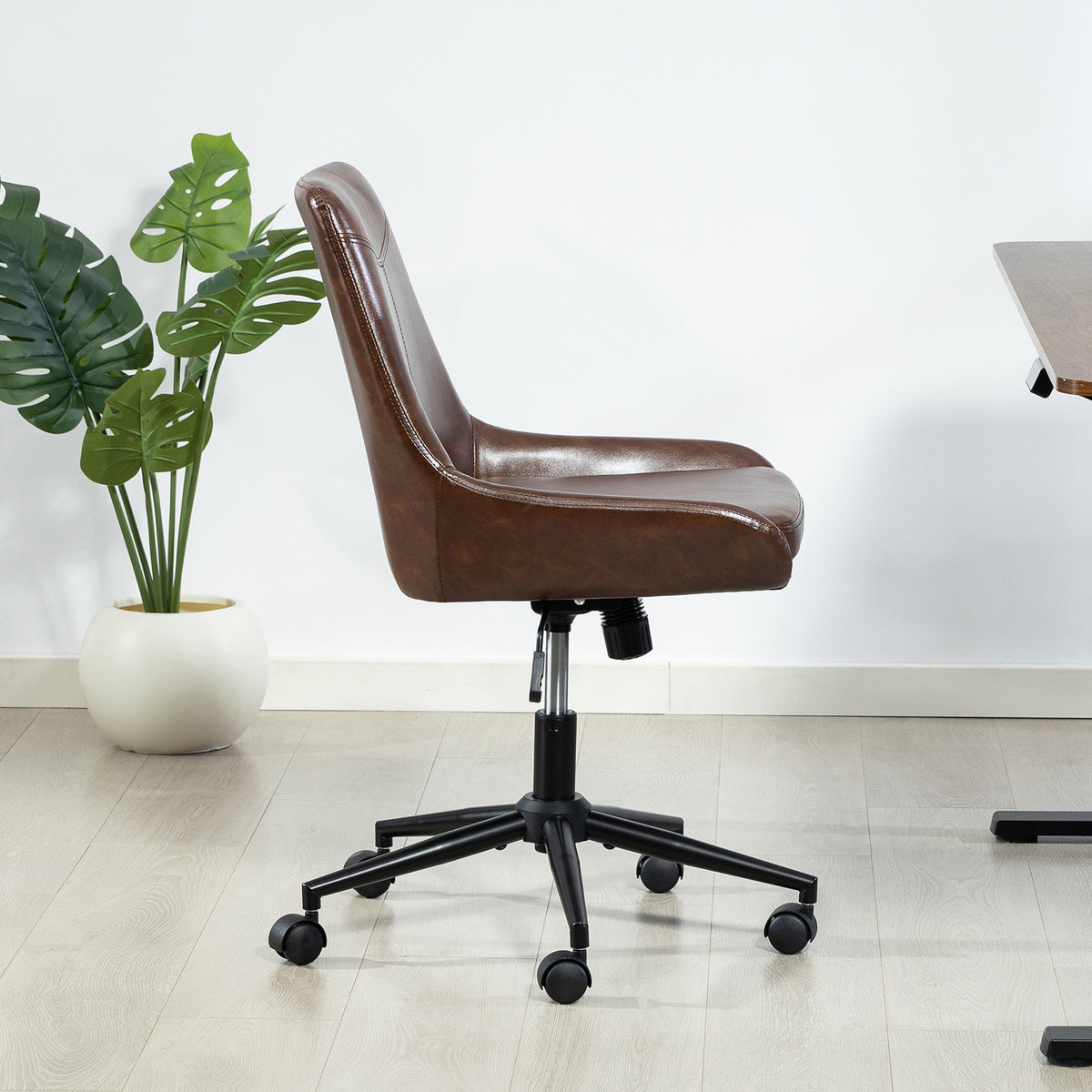 Dark Brown & Black Adjustable Height Office Chair | Swivel Rolling, Warm Professional Style