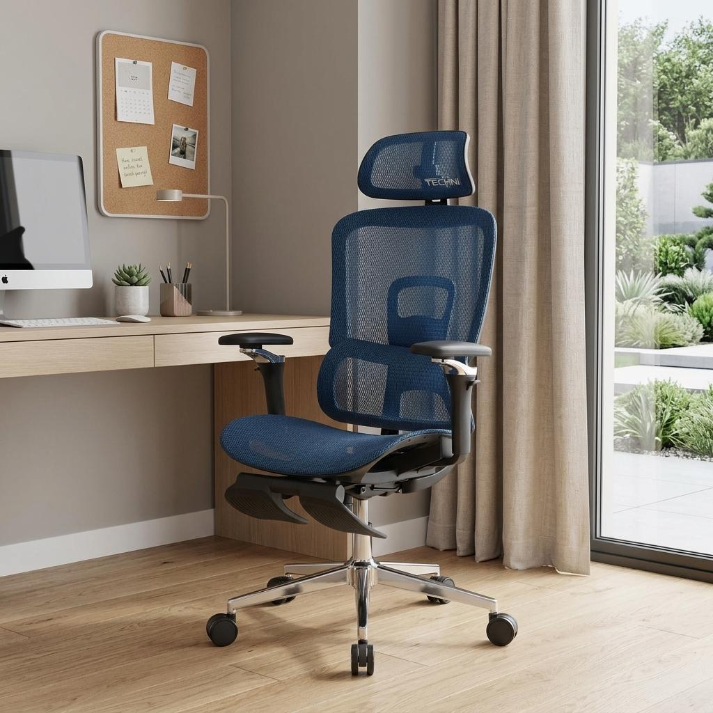 Blue Adjustable Height Gaming Chair with Footrest | Swivel Rolling, Full Ergonomic Support