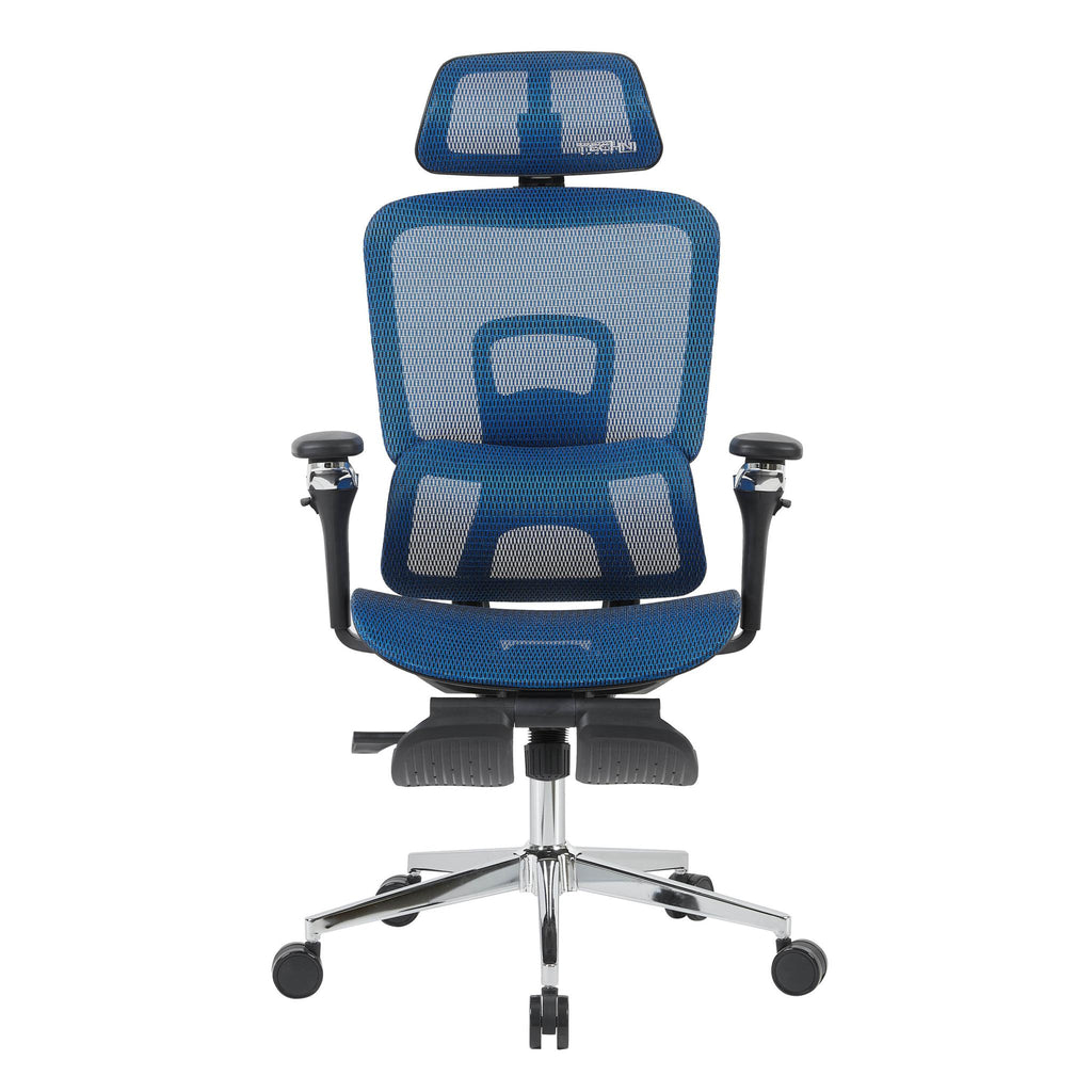 Blue Adjustable Height Gaming Chair with Footrest | Swivel Rolling, Full Ergonomic Support