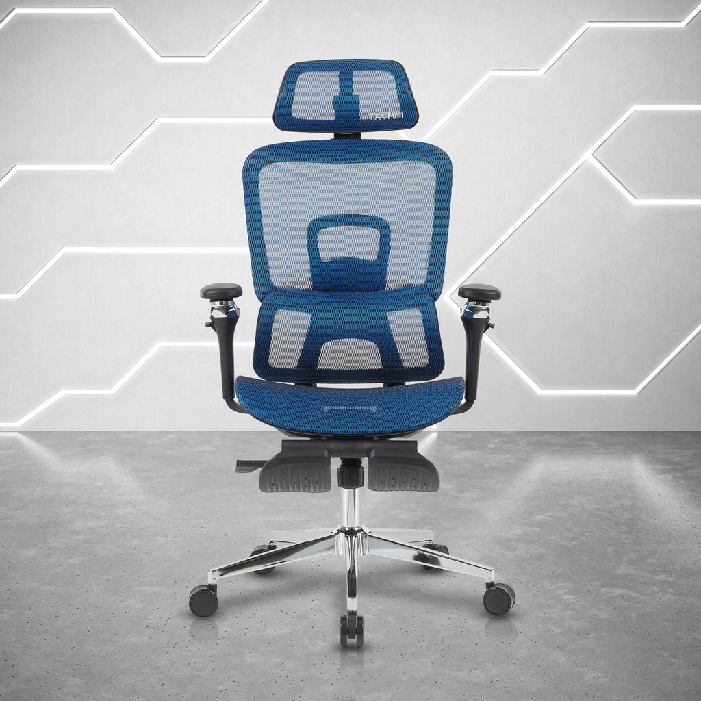 Blue Adjustable Height Gaming Chair with Footrest | Swivel Rolling, Full Ergonomic Support