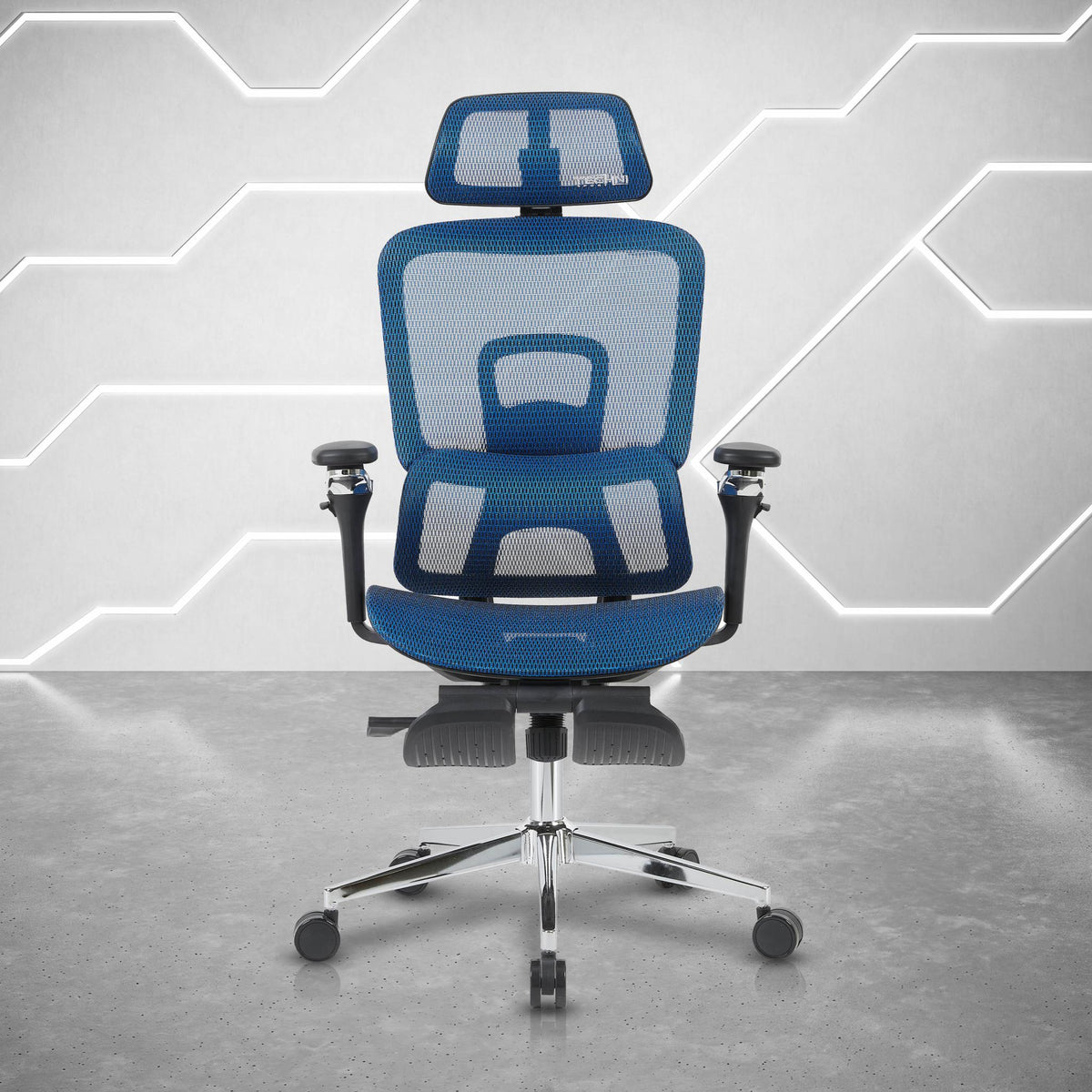 Blue Adjustable Height Gaming Chair with Footrest | Swivel Rolling, Full Ergonomic Support