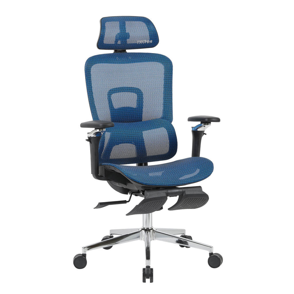 Blue Adjustable Height Gaming Chair with Footrest | Swivel Rolling, Full Ergonomic Support