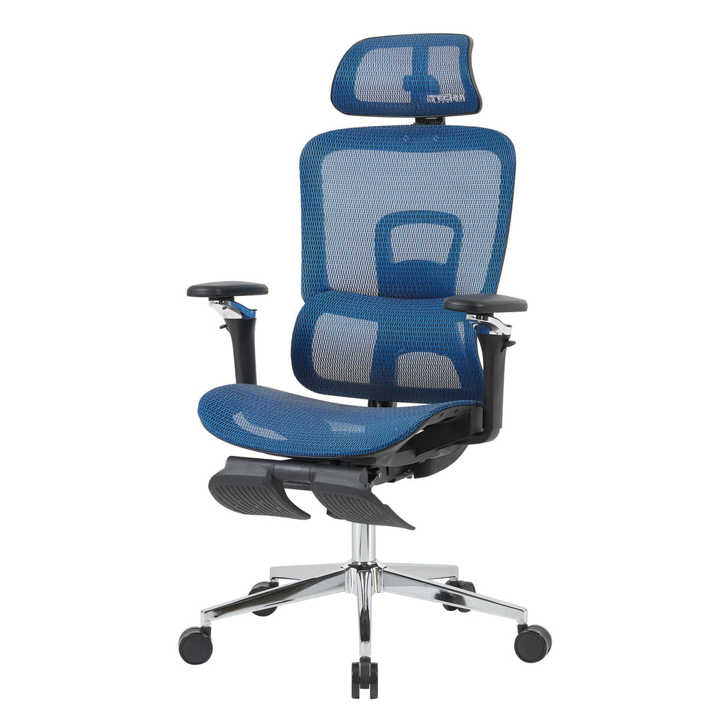Blue Adjustable Height Gaming Chair with Footrest | Swivel Rolling, Full Ergonomic Support