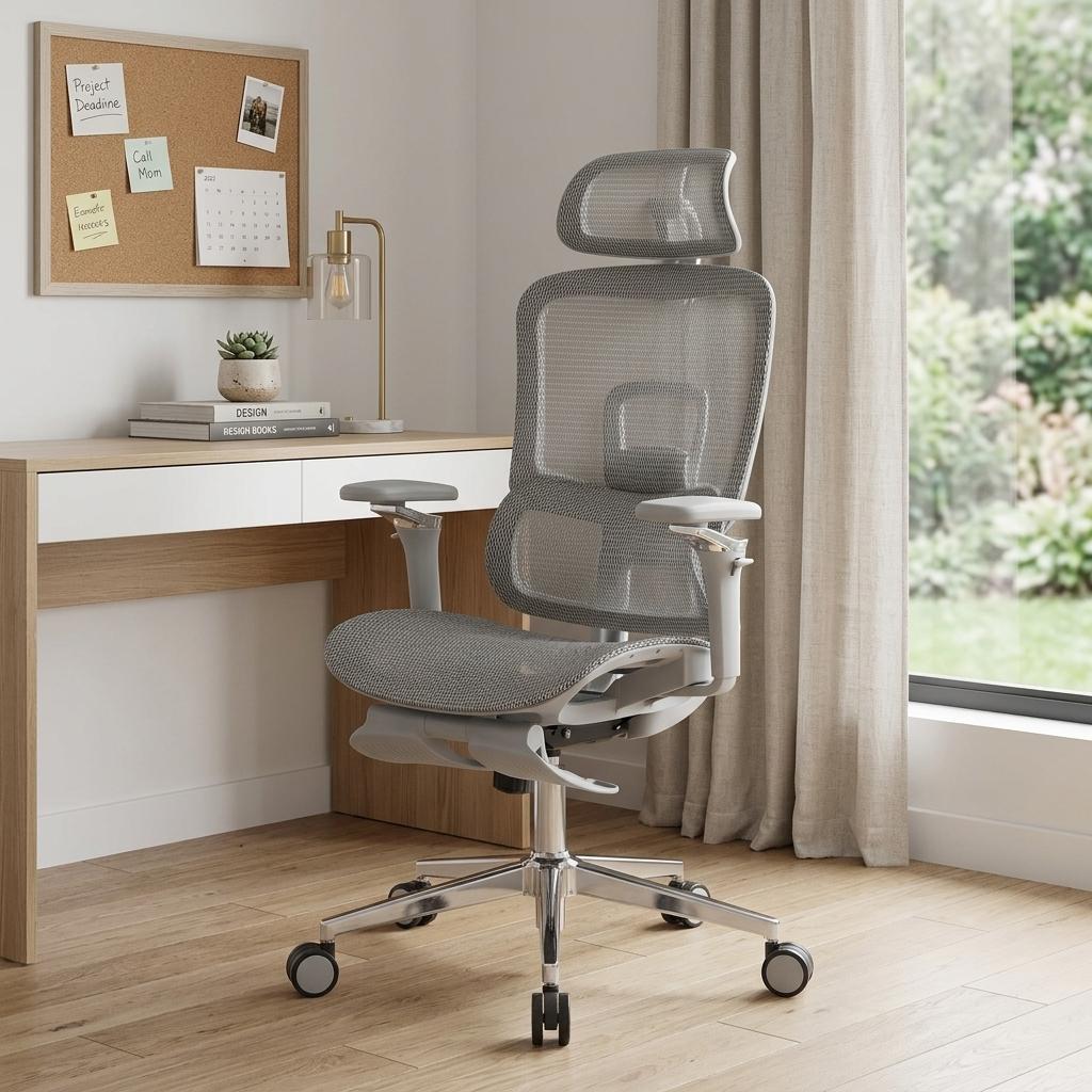 Gray Adjustable Height Gaming Chair with Footrest | Swivel Rolling, Full Ergonomic Support