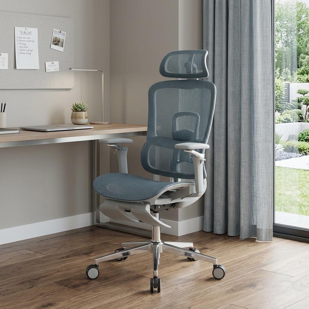 Teal Blue Adjustable Height Gaming Chair with Footrest | Swivel Rolling, Full Ergonomic Support