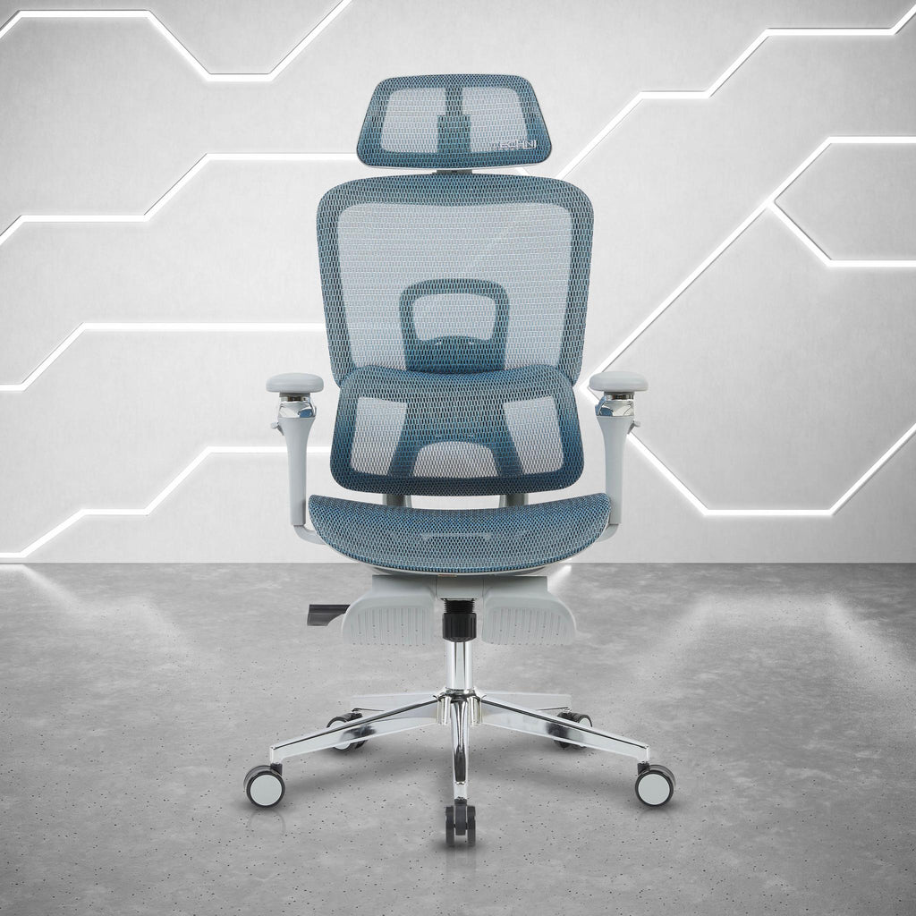 Teal Blue Adjustable Height Gaming Chair with Footrest | Swivel Rolling, Full Ergonomic Support