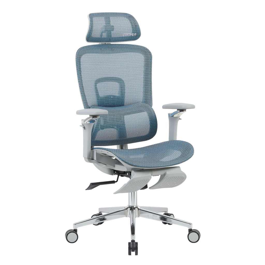 Teal Blue Adjustable Height Gaming Chair with Footrest | Swivel Rolling, Full Ergonomic Support