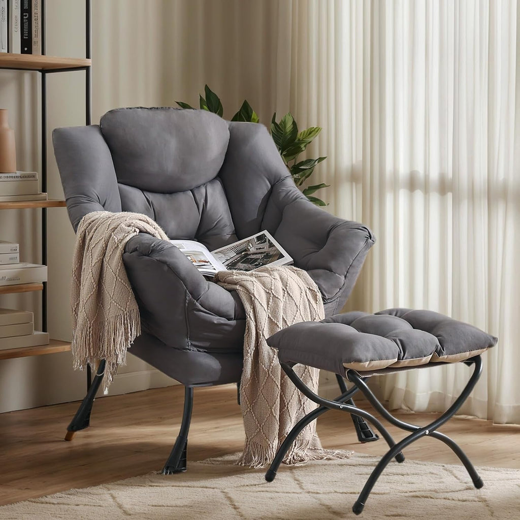 Oversized Dark Grey Ergonomic Armchair With Ottoman-2