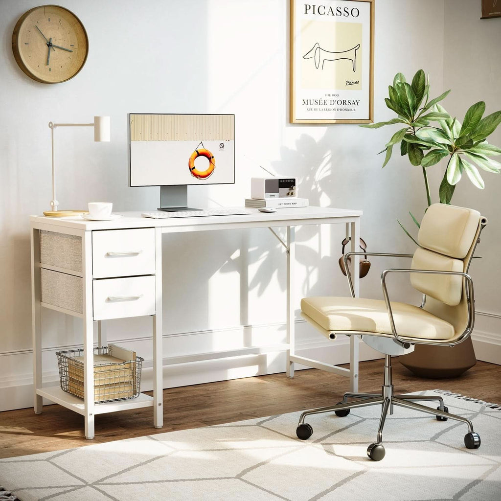 47 Inch White Ergonomic Executive Desk With Drawers-1