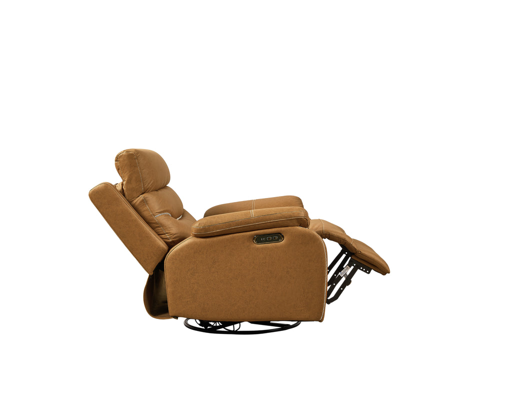 Power Rocker Recliner with 240° Swivel — Yellow/Brown Infinite Position for Living Room