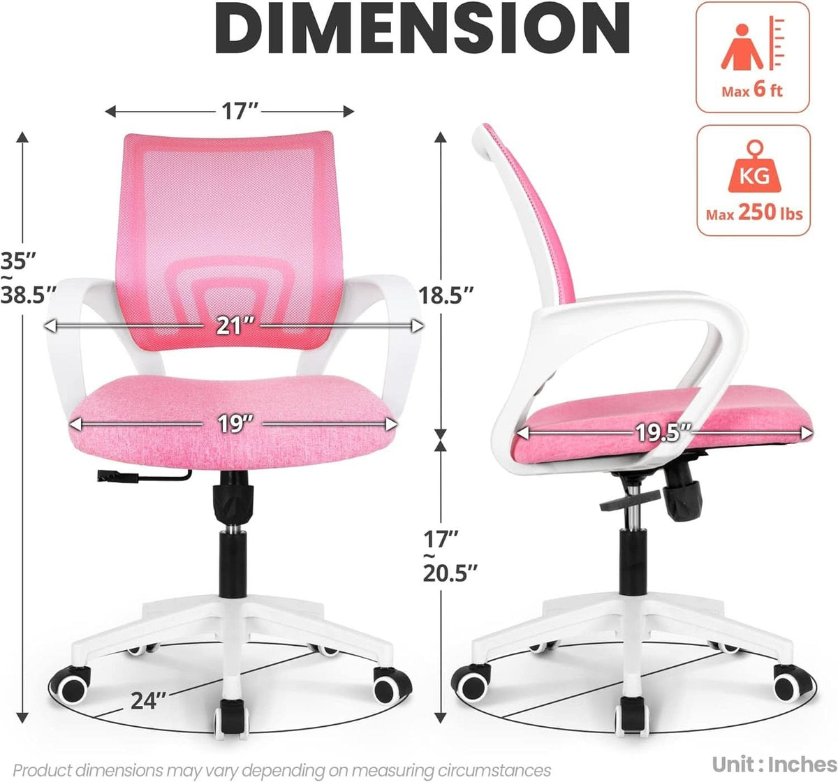 Ergonomic Pink Office Chair With Lumbar Support Mesh-2