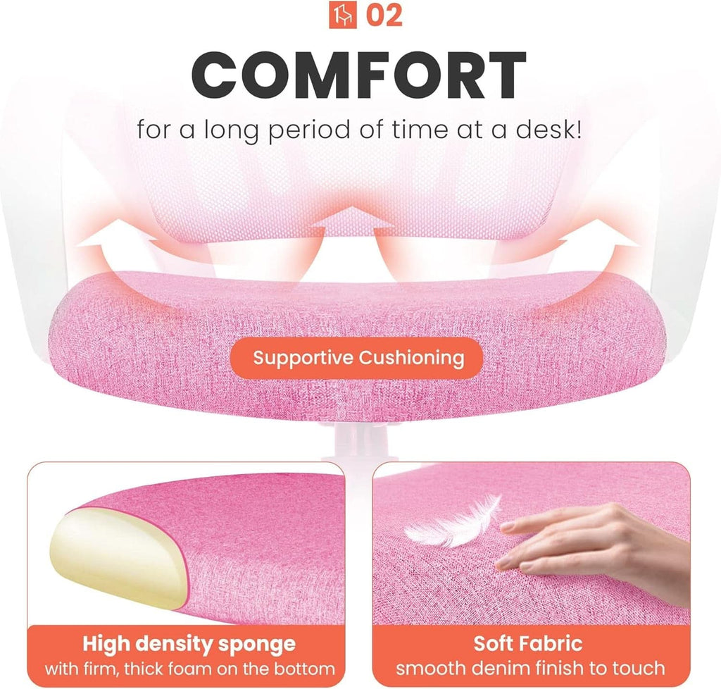 Ergonomic Pink Office Chair With Lumbar Support Mesh-4
