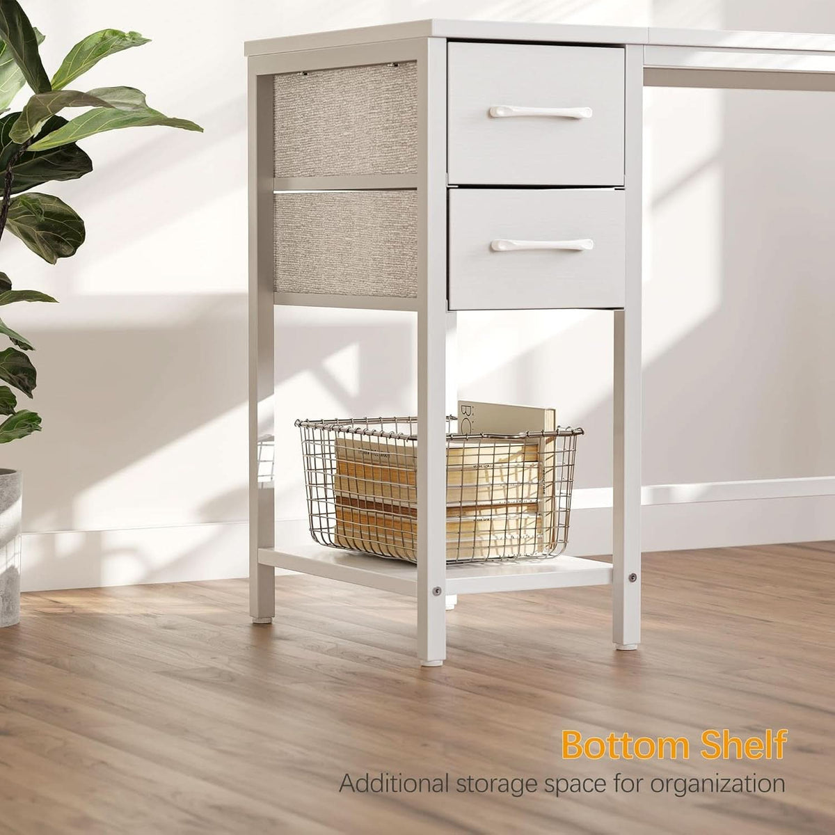 47 Inch White Ergonomic Executive Desk With Drawers-4