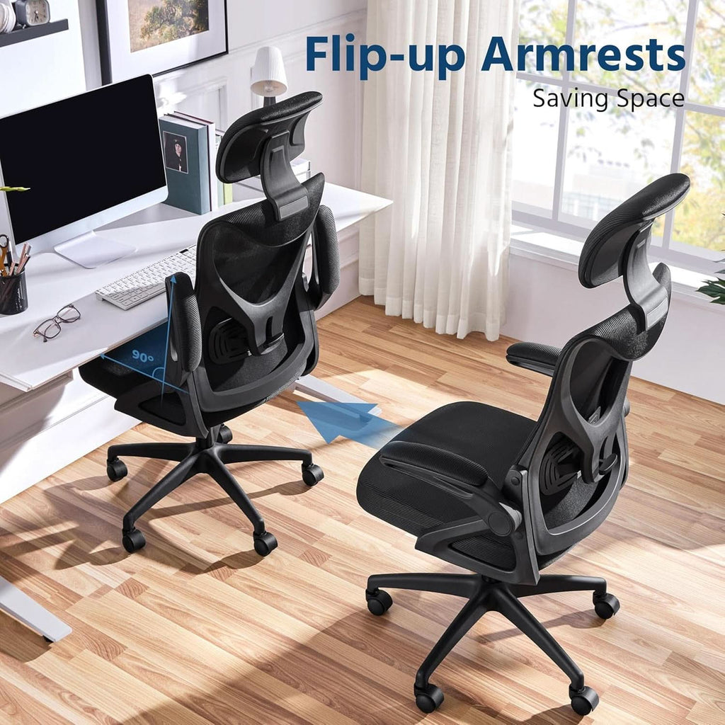Black Ergonomic Office Chair With Adjustable Headrest And Flip Up Armrests-3