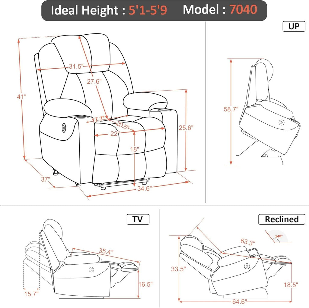 Electric Power Lift Recliner Chair Brown With Massage-2