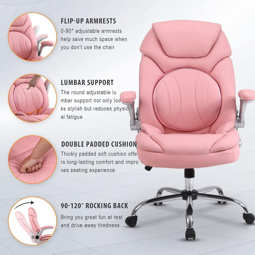 Pink Ergonomic Office Chair With Adjustable Lumbar Support-3
