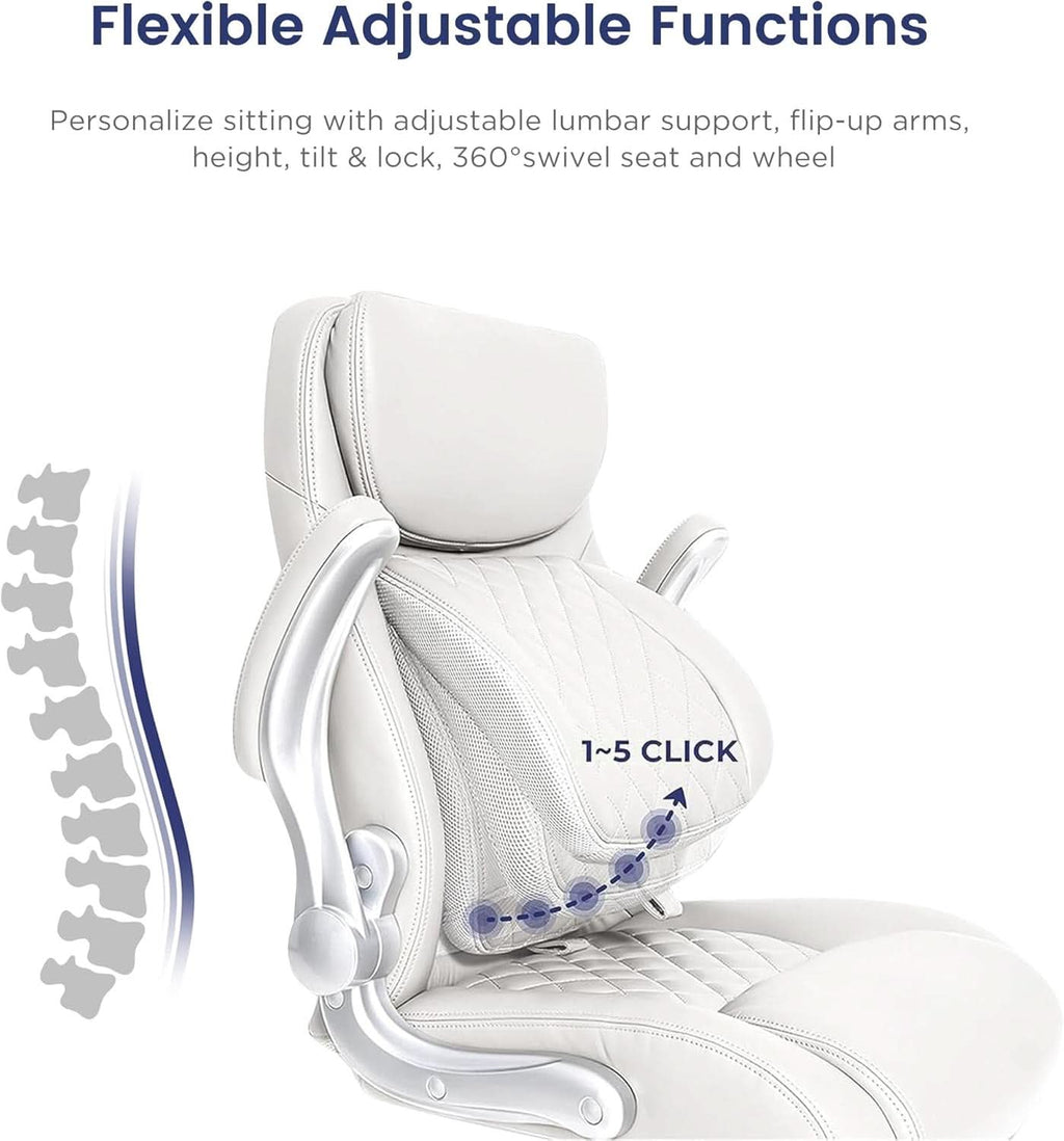 Ergonomic Office Chair With Adjustable Lumbar Support White-3