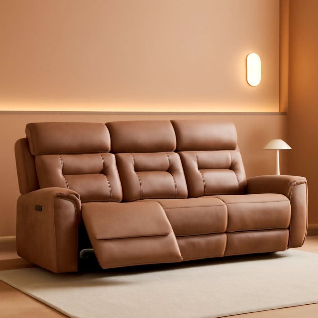 Premium Three Seater Faux Leather Electric Recliner Brown-0