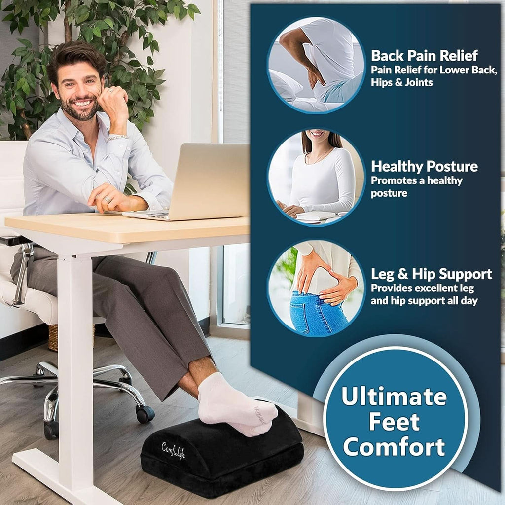 Ergonomic Under Desk Foot Rest Memory Foam Black Adjustable-2