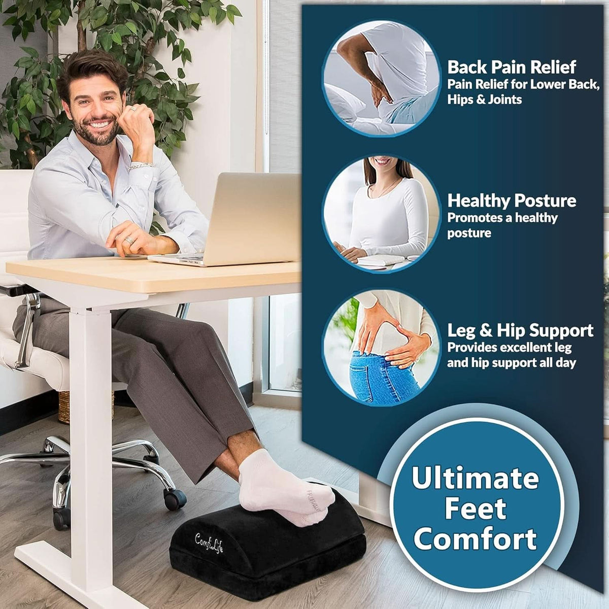 Ergonomic Under Desk Foot Rest Memory Foam Black Adjustable-2