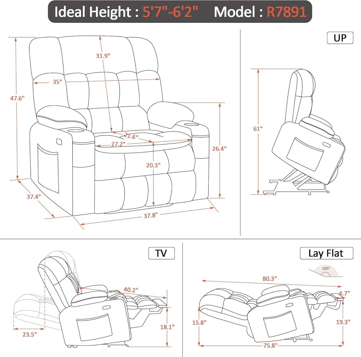 Dark Grey Wide Power Lift Recliner With Massage And USB-2