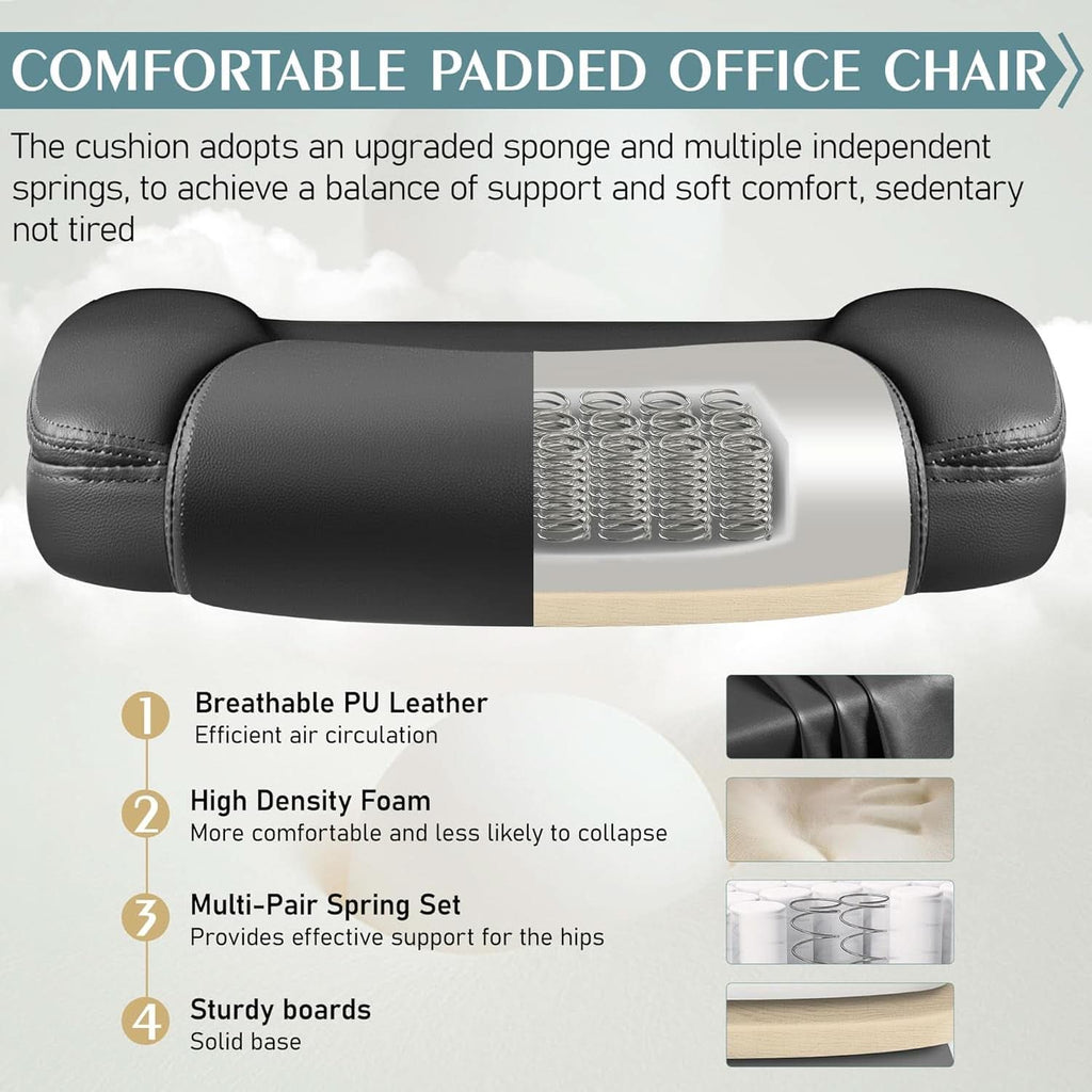 Ergonomic Leather Office Chair Adjustable Armrests Black-4
