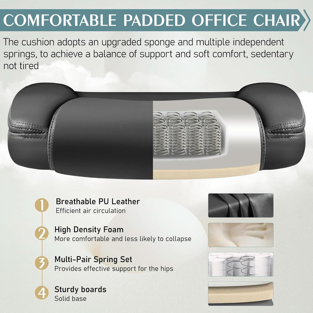 Ergonomic Leather Office Chair Adjustable Armrests Black-4