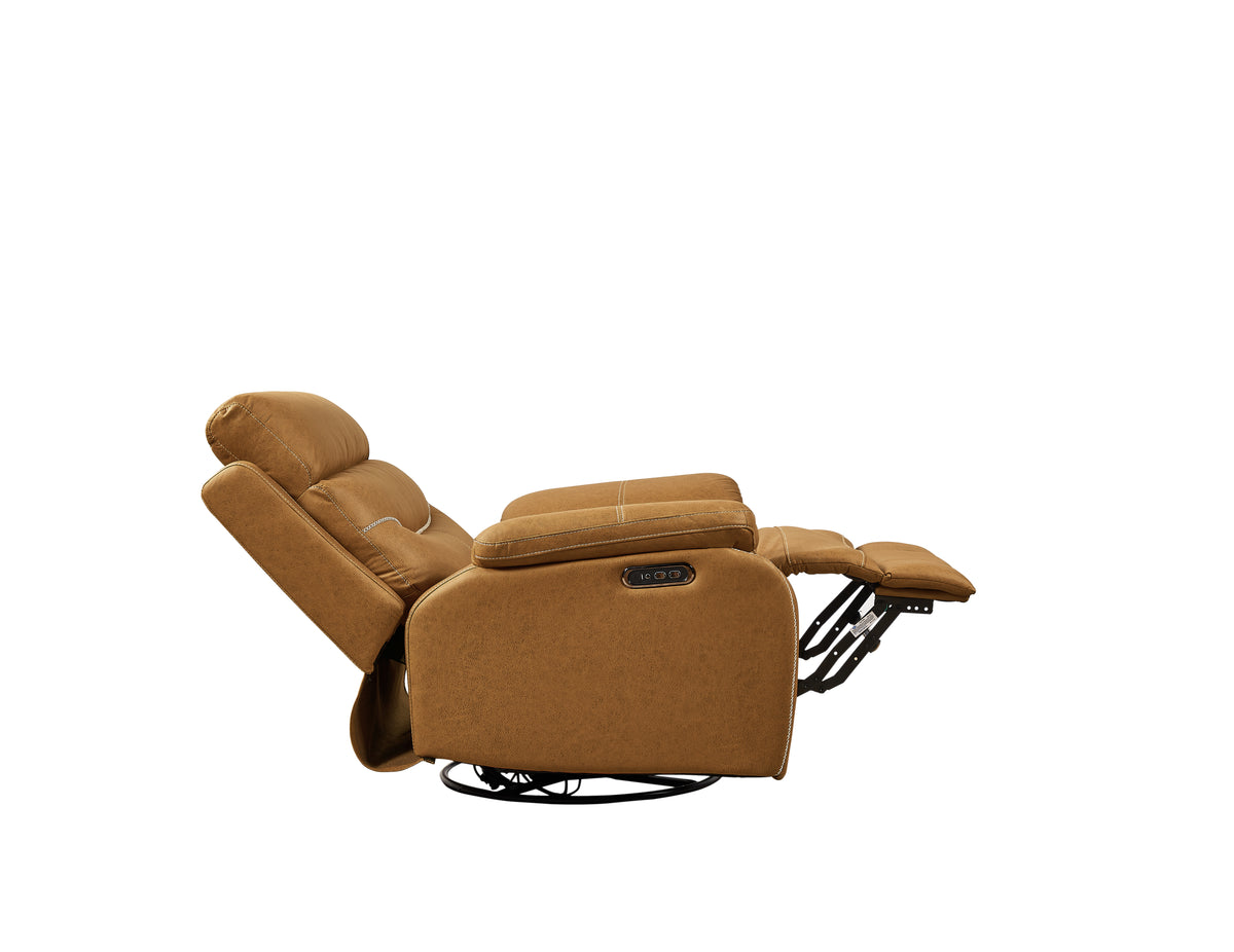 Power Rocker Recliner with 240° Swivel — Yellow/Brown Infinite Position for Living Room