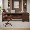62.2" L-Shaped Executive Desk Set with File Cabinet & Ergonomic High-Back Chair, Brown/Black-0