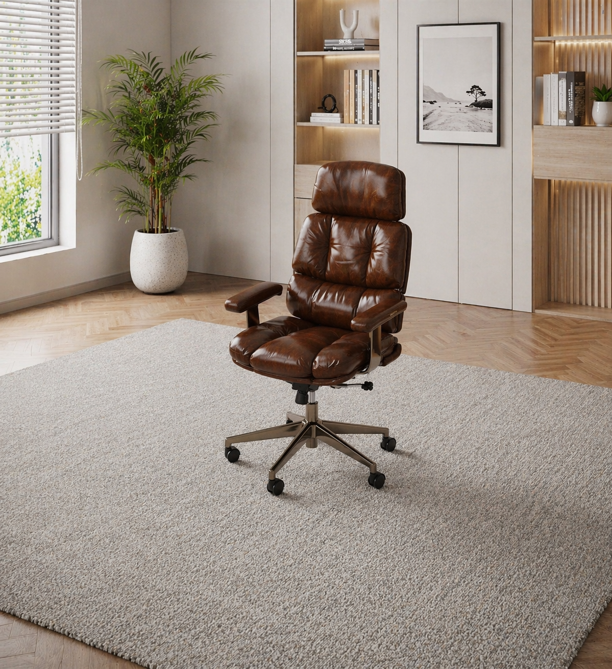 62.2" L-Shaped Executive Desk Set with File Cabinet & Ergonomic High-Back Chair, Brown/Black-4