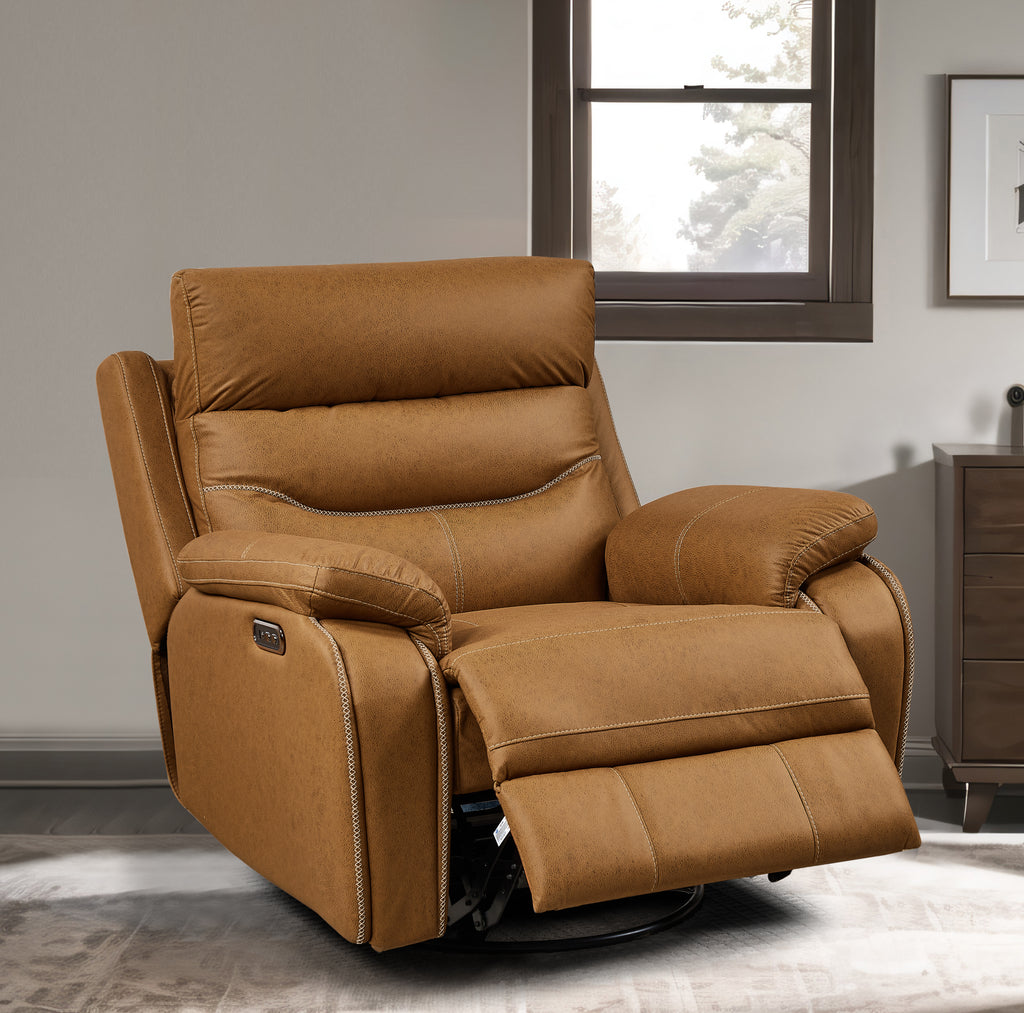 Power Rocker Recliner with 240° Swivel — Yellow/Brown Infinite Position for Living Room