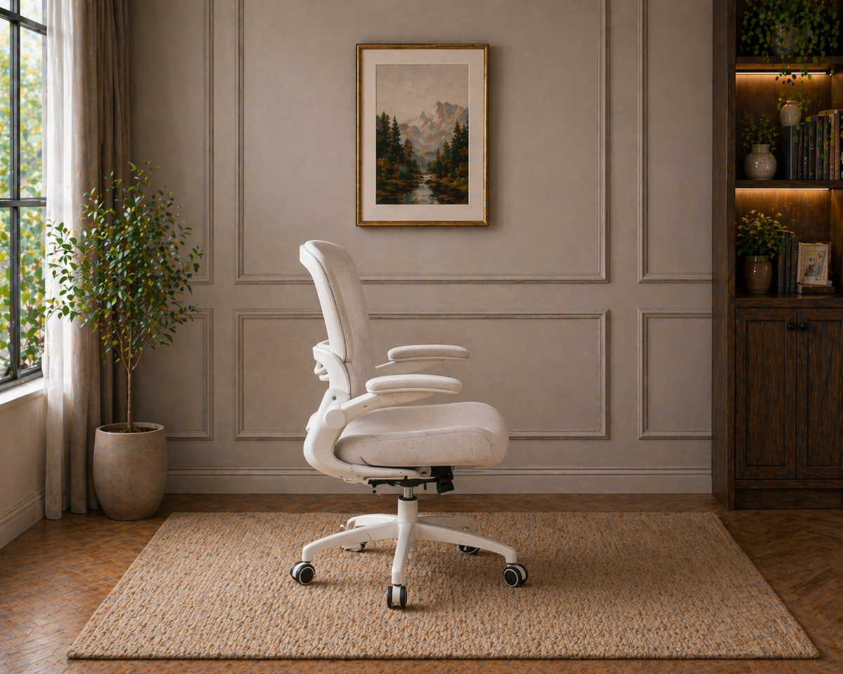 53.54" Executive Desk with Drawers & Charging Station with Ergonomic Mesh Office Chair Set White Walnut-4