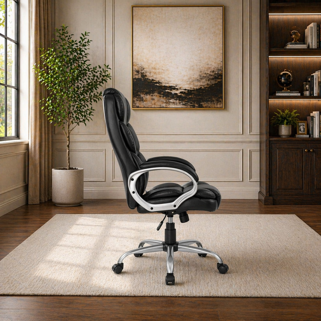 62" Executive Desk & Ergonomic Office Chair Set with Drawers, Cabinet Storage & Adjustable Swivel Chair Black-4