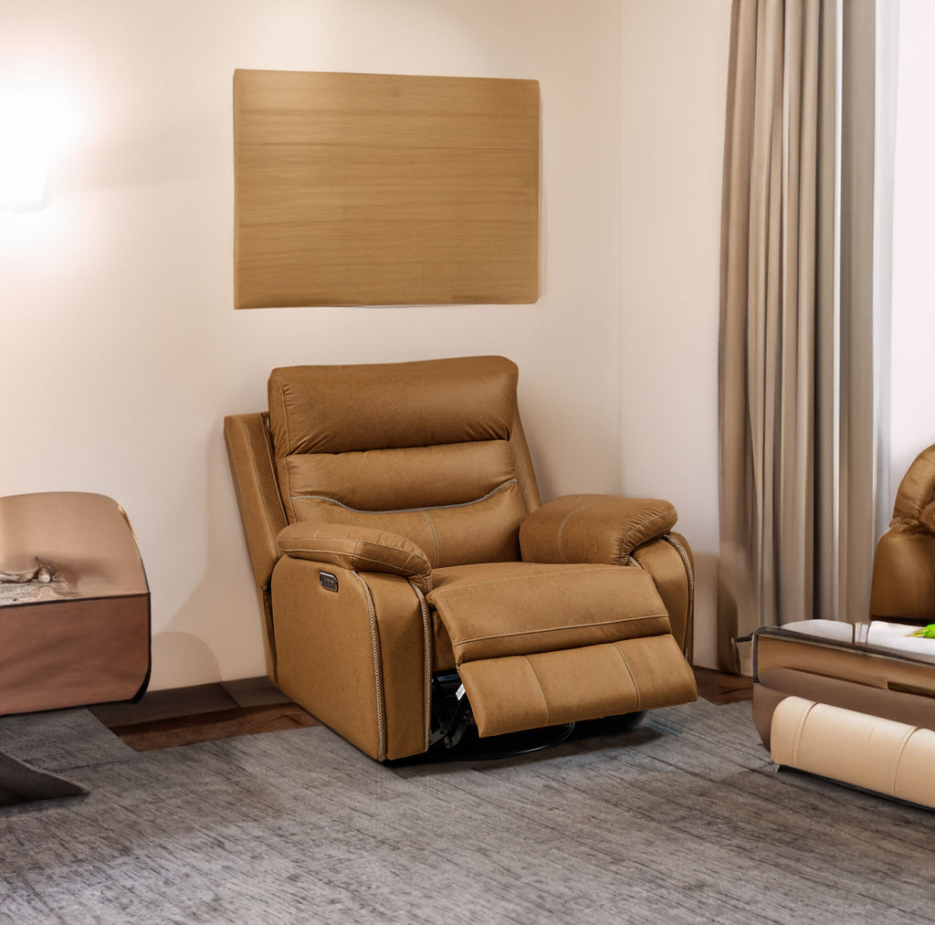 Power Rocker Recliner with 240° Swivel — Yellow/Brown Infinite Position for Living Room