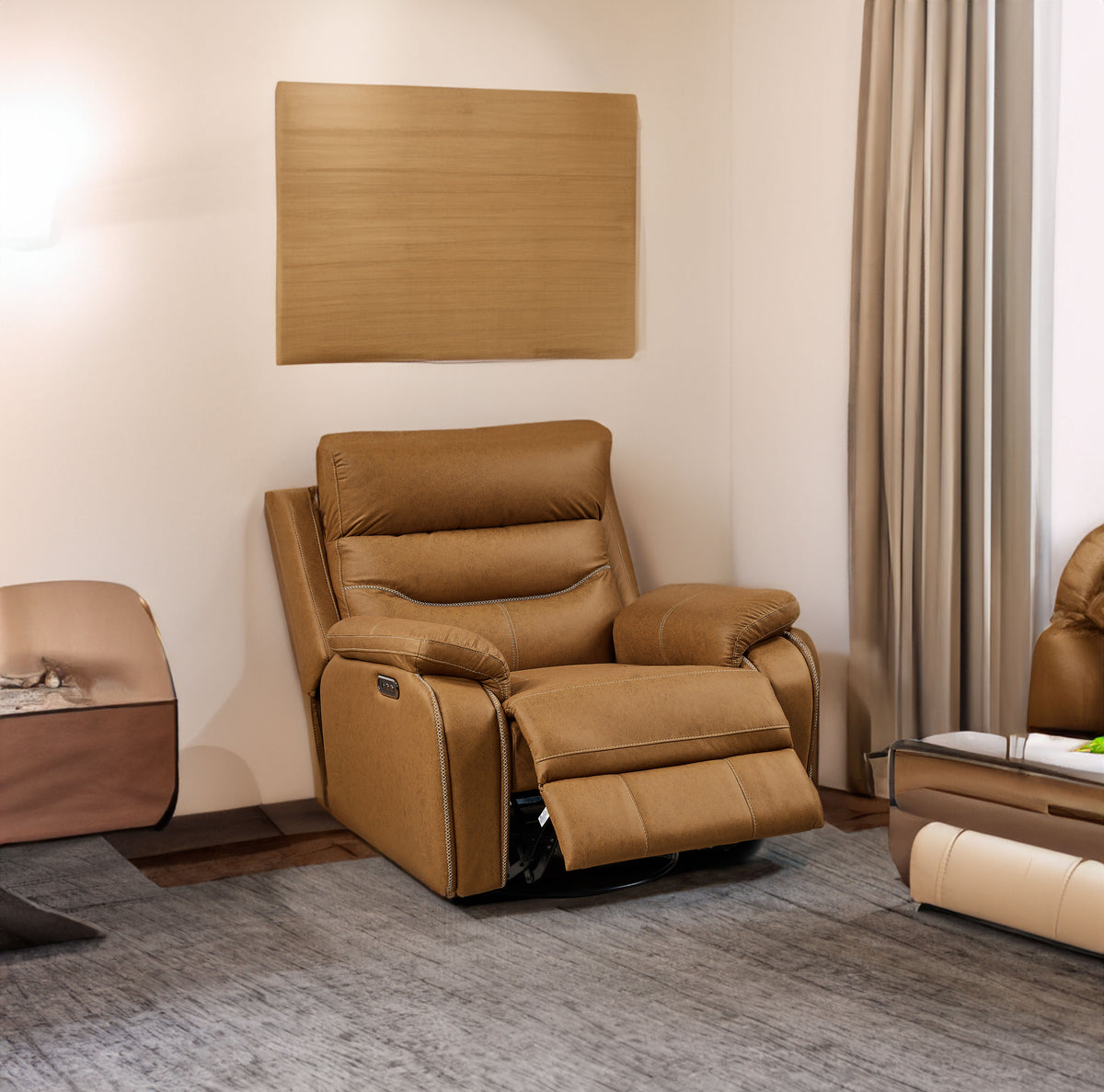Power Rocker Recliner with 240° Swivel — Yellow/Brown Infinite Position for Living Room