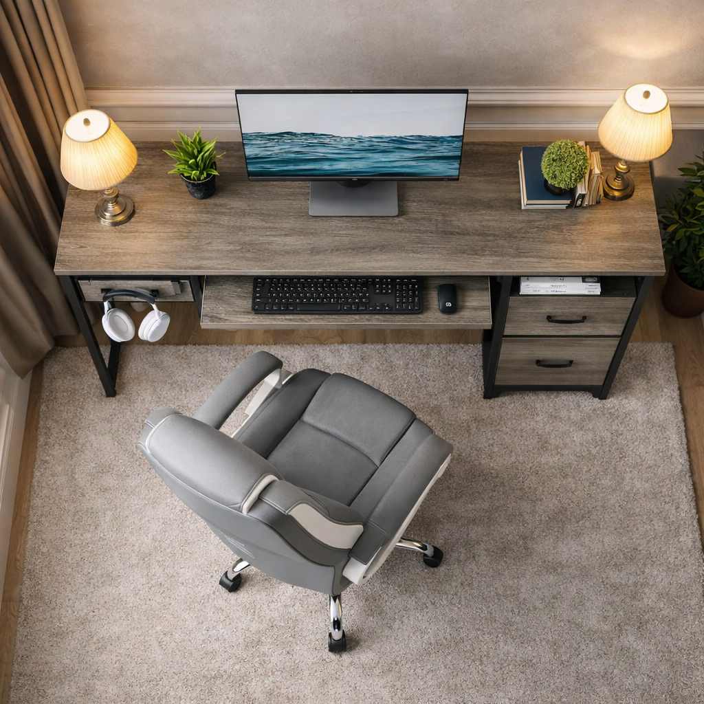 Gray 48Inch Ergonomic Office Desk PremiumStorage Chair-1