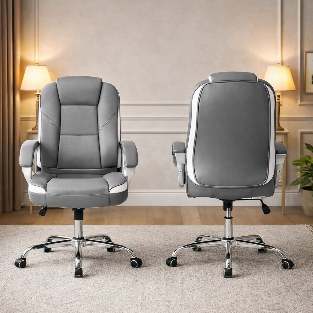 Gray 48Inch Ergonomic Office Desk PremiumStorage Chair-4