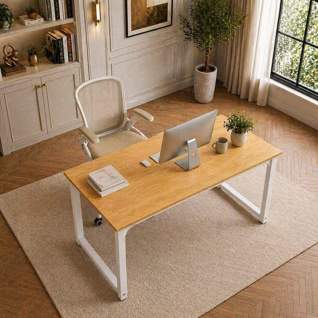 63" White Modern Computer Desk & Ergonomic High Back Office Chair Set-1