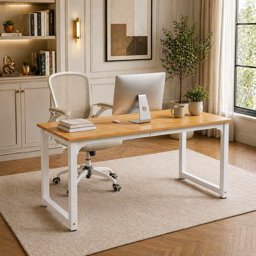 63" White Modern Computer Desk & Ergonomic High Back Office Chair Set-2