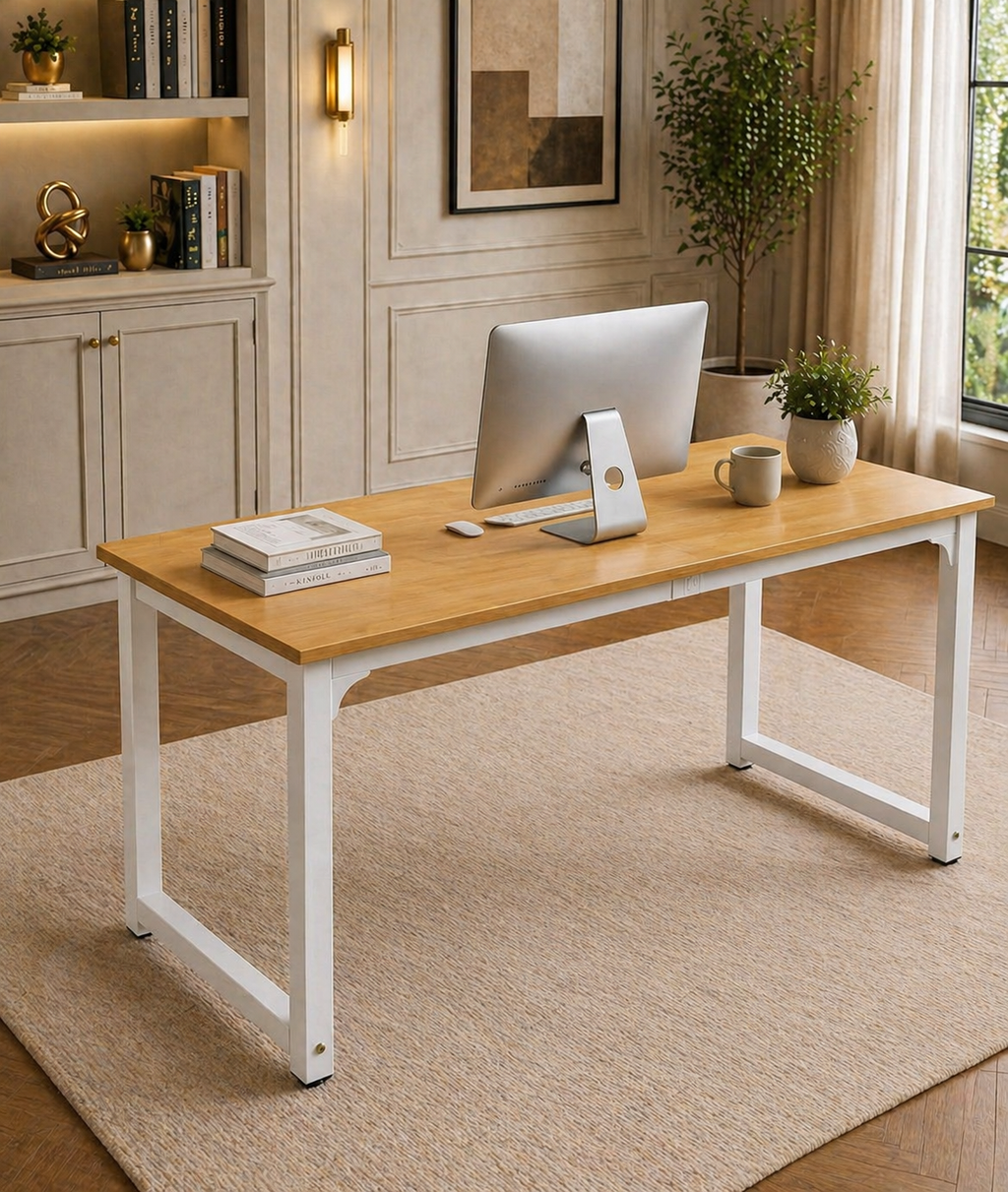 63" White Modern Computer Desk & Ergonomic High Back Office Chair Set-3