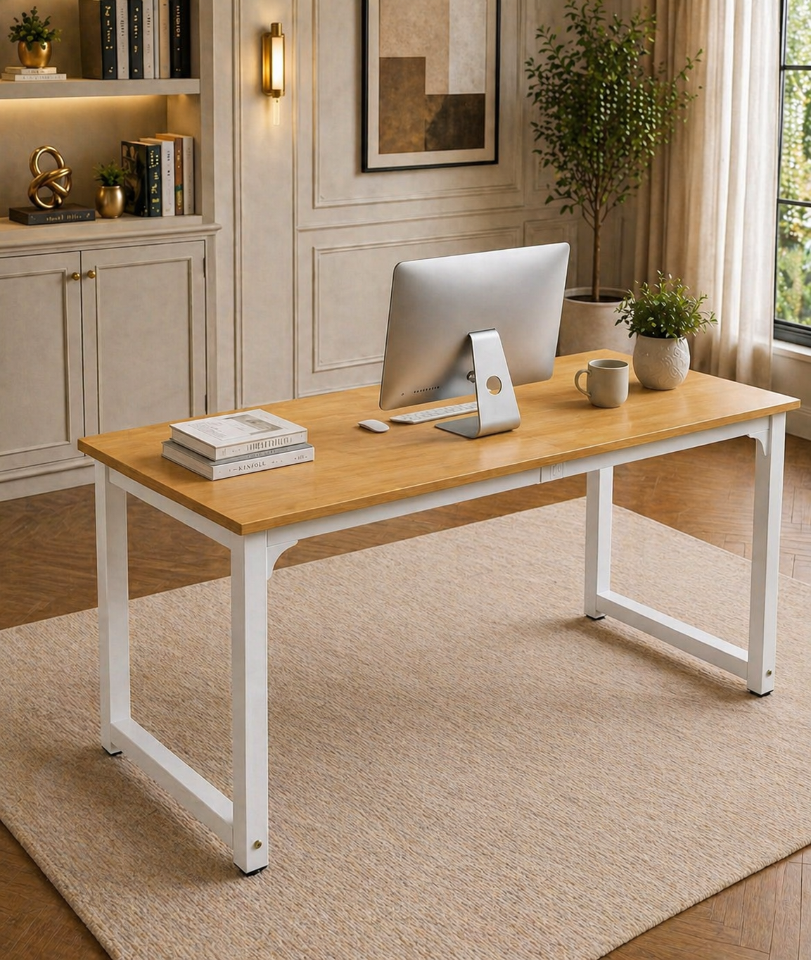 63" White Modern Computer Desk & Ergonomic High Back Office Chair Set-3