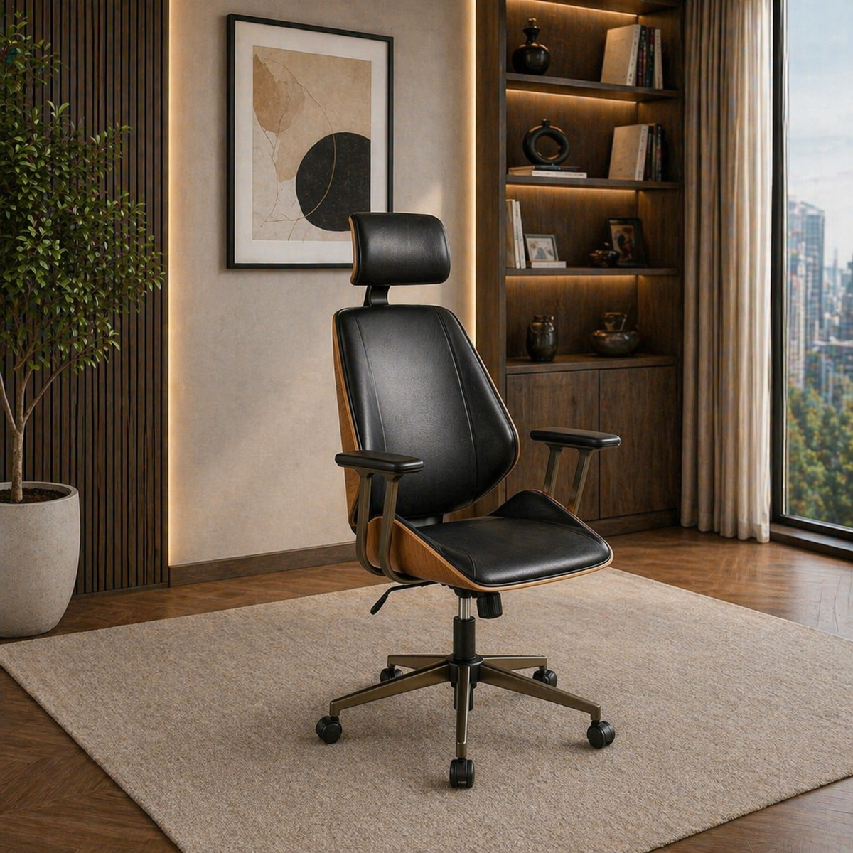 ShipItFurniture 59" Executive Office Desk & Ergonomic Chair Set with Lockable Drawers Black-4