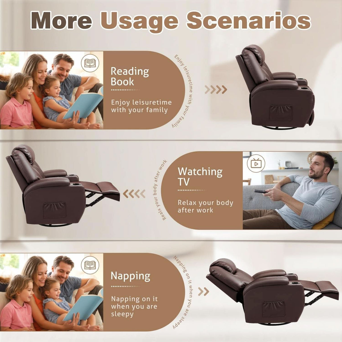 Dark Brown 360 Degree Swivel Recliner Chair With Massage-4