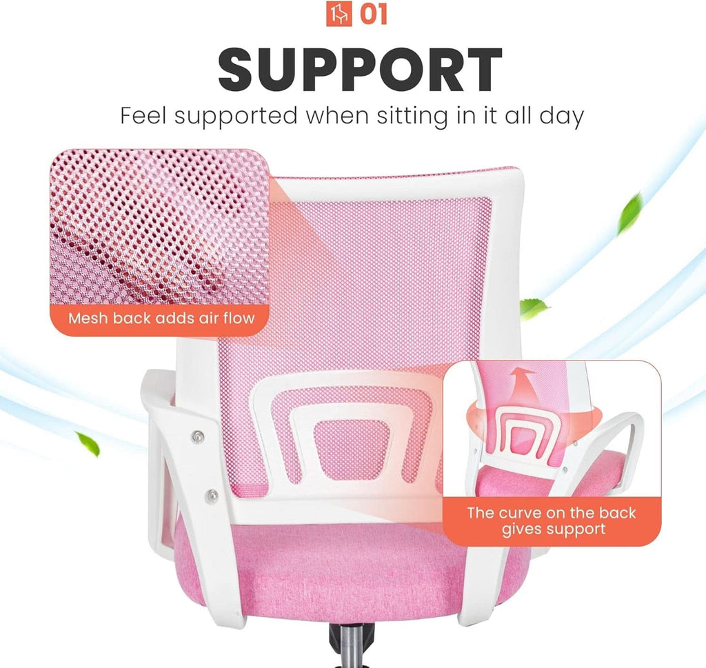 Ergonomic Pink Office Chair With Lumbar Support Mesh-3