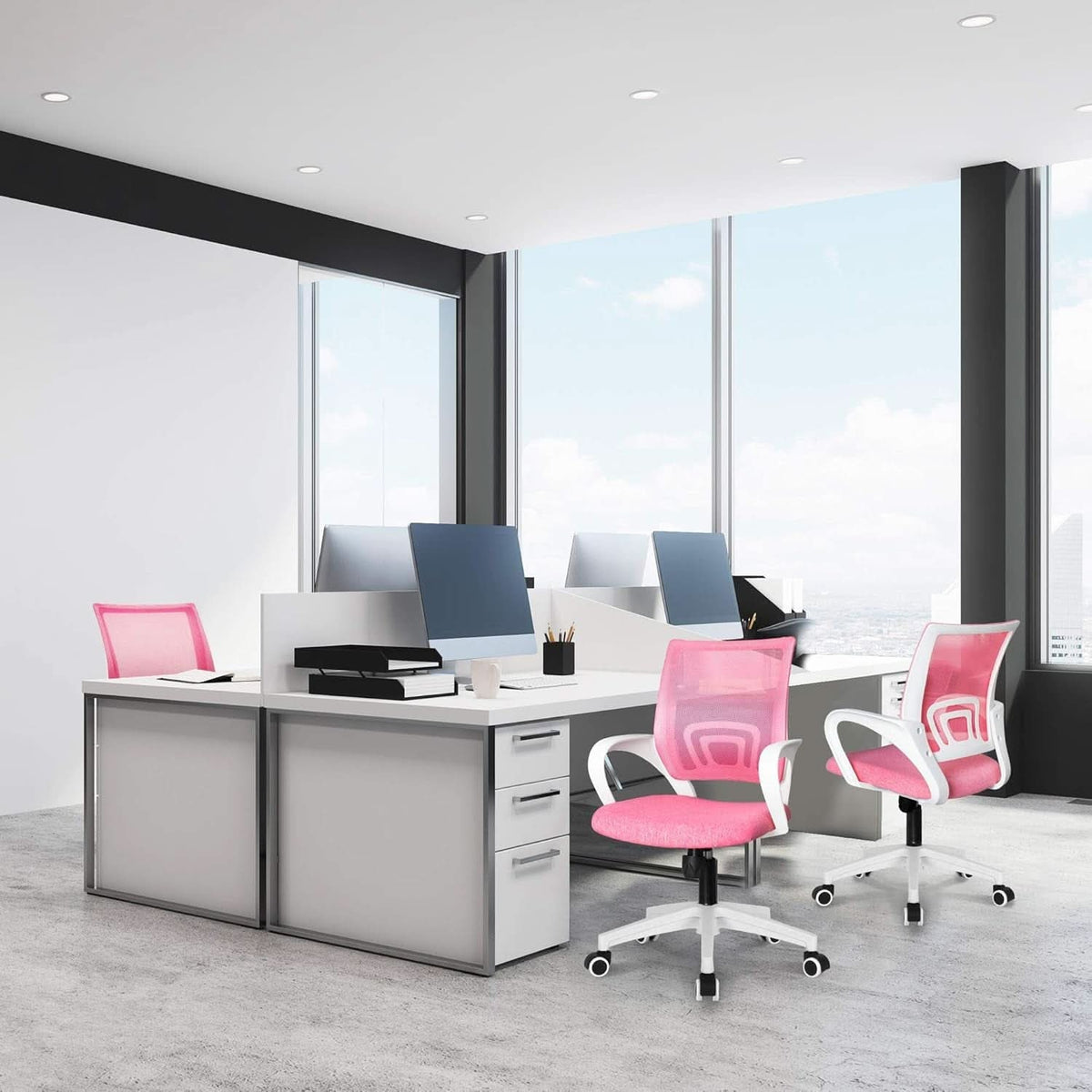 Ergonomic Pink Office Chair With Lumbar Support Mesh-1