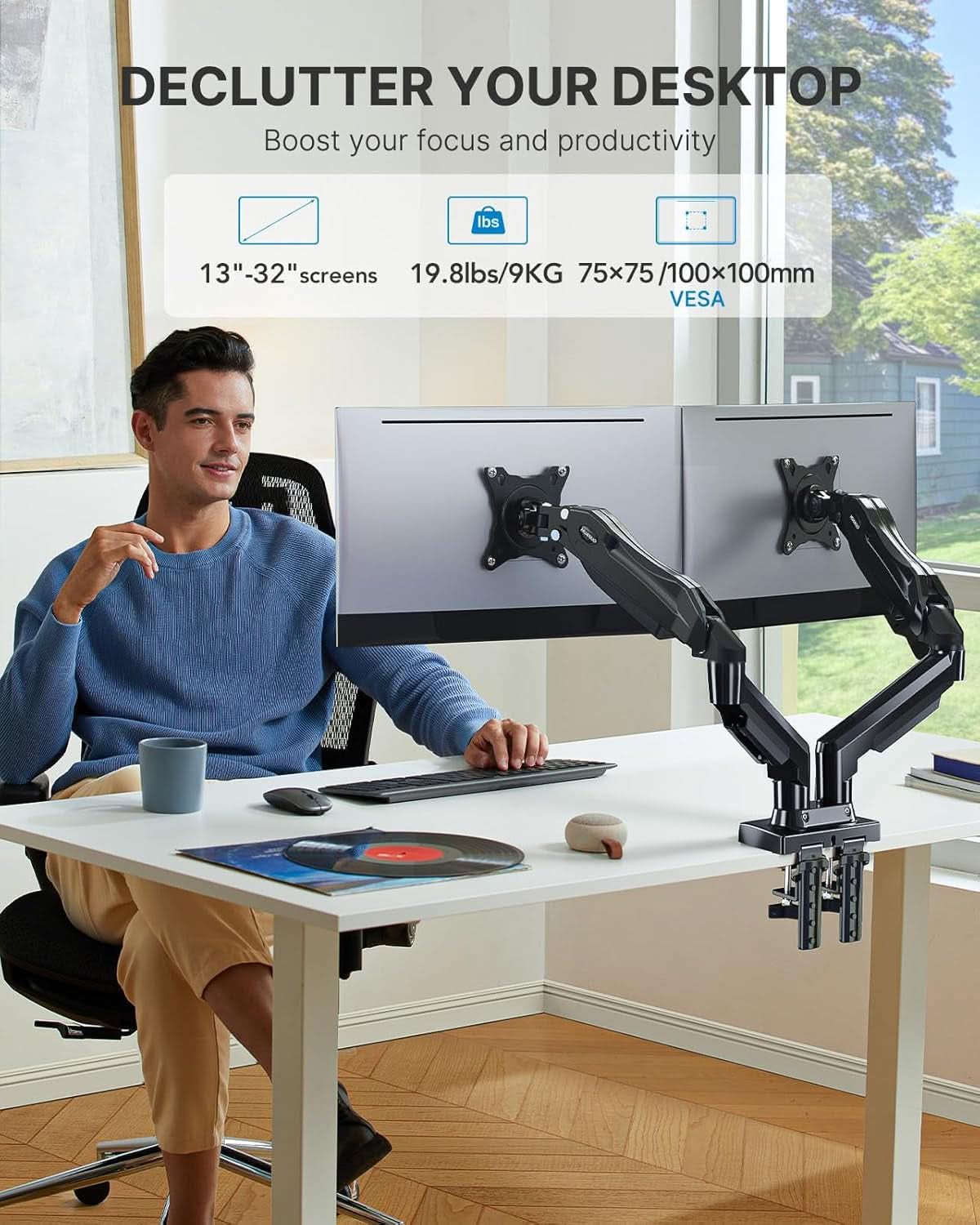 Dual Monitor Stand With 13 To 32 Inch VESA Desk Mount-1