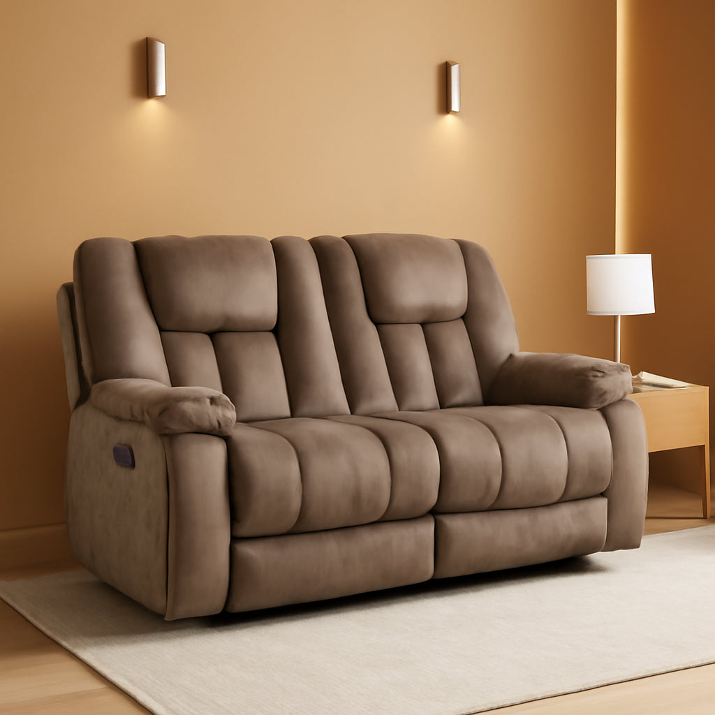 Light Brown ExtraWide Two Seat Manual Recliner Loveseat-0