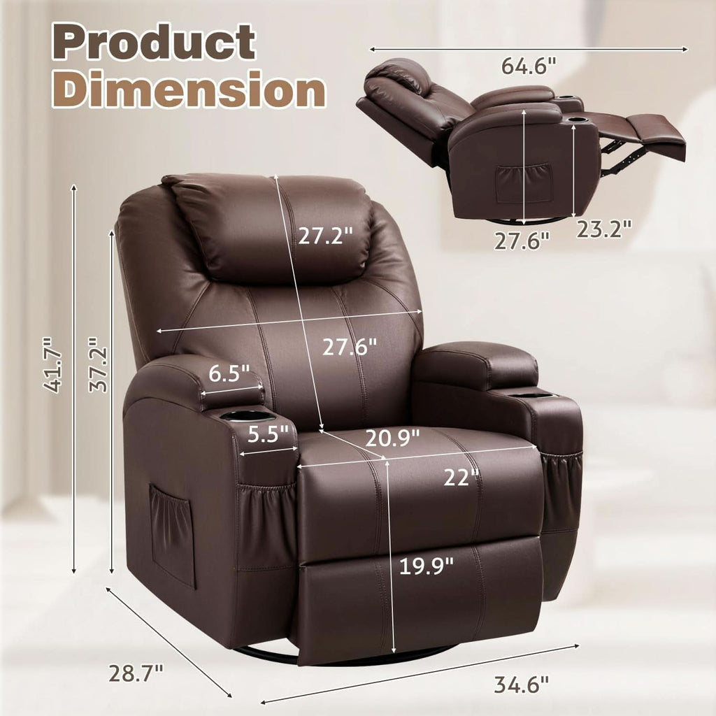 Dark Brown 360 Degree Swivel Recliner Chair With Massage-1